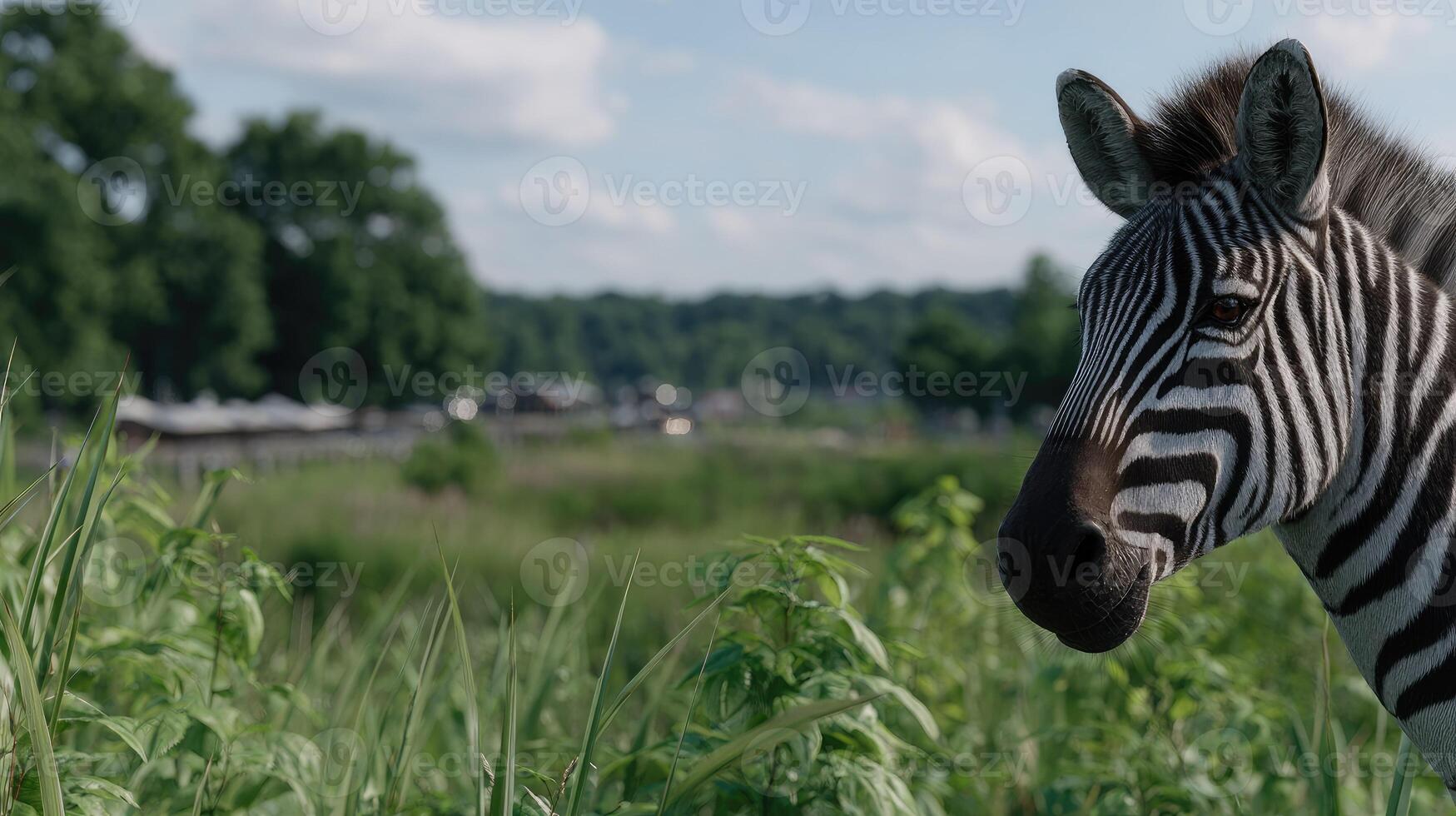 A zebra standing in a field of tall grass photo