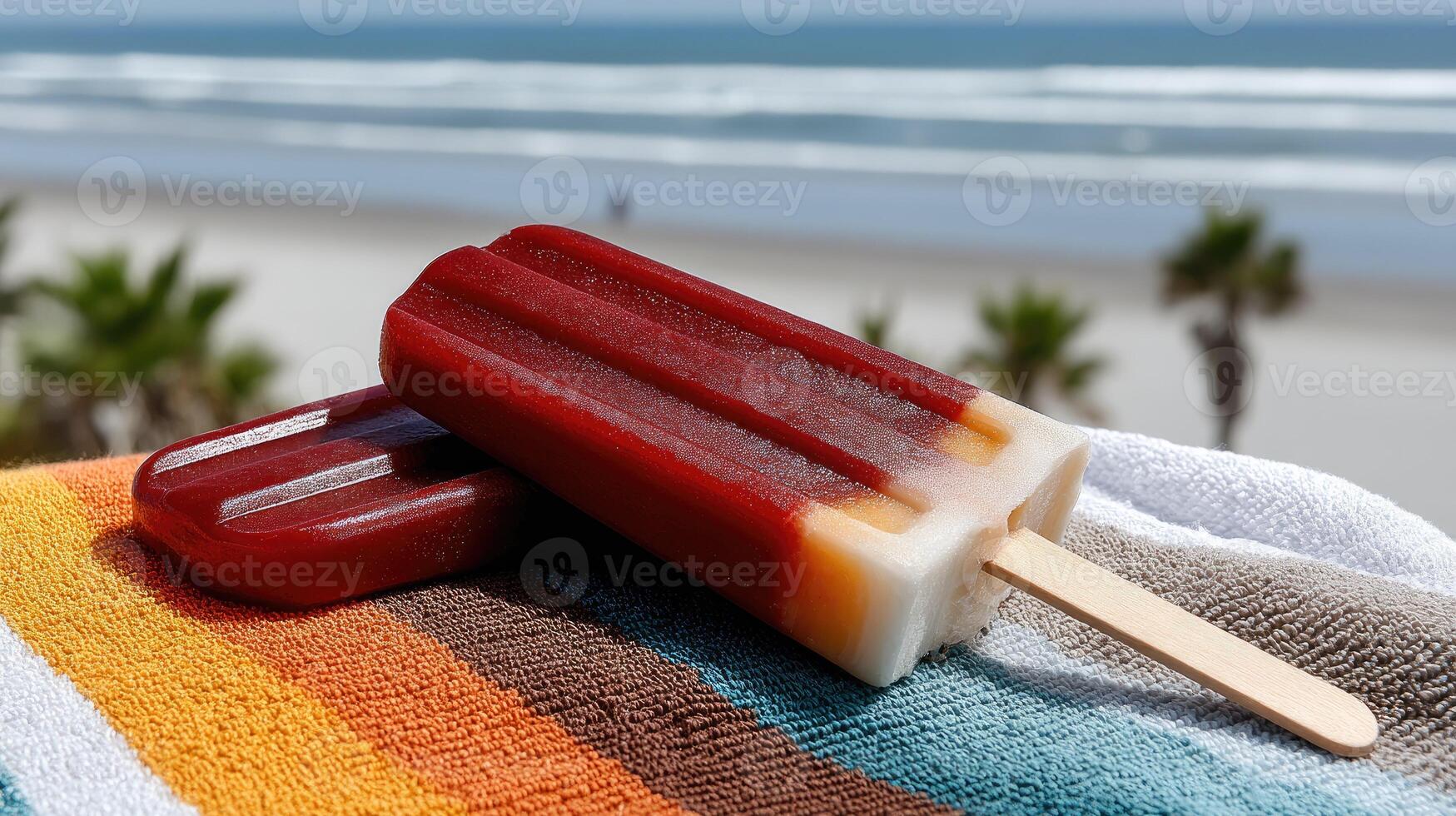 Two popsicles sitting on a towel photo