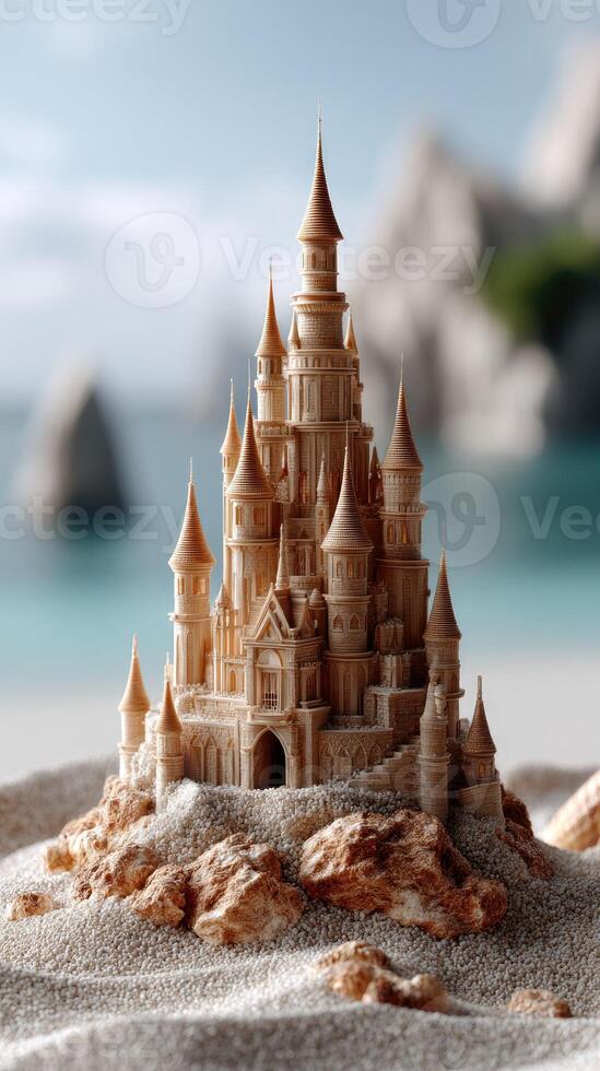 A sand castle is shown on the beach photo