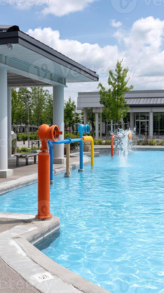 A blue pool with water jets photo