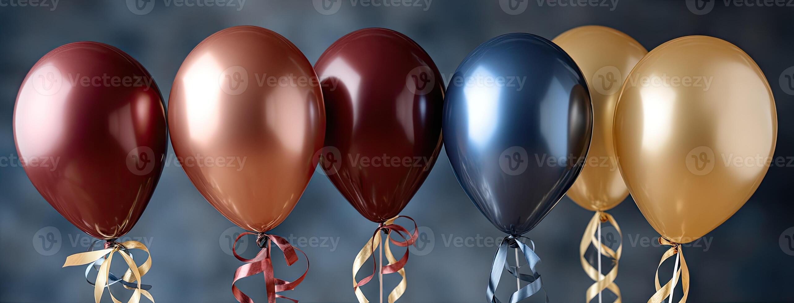 A group of four balloons with ribbons photo