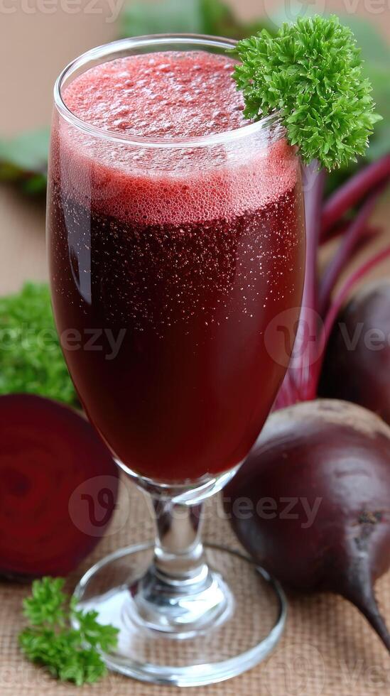 Beet juice in a glass with fresh beets photo