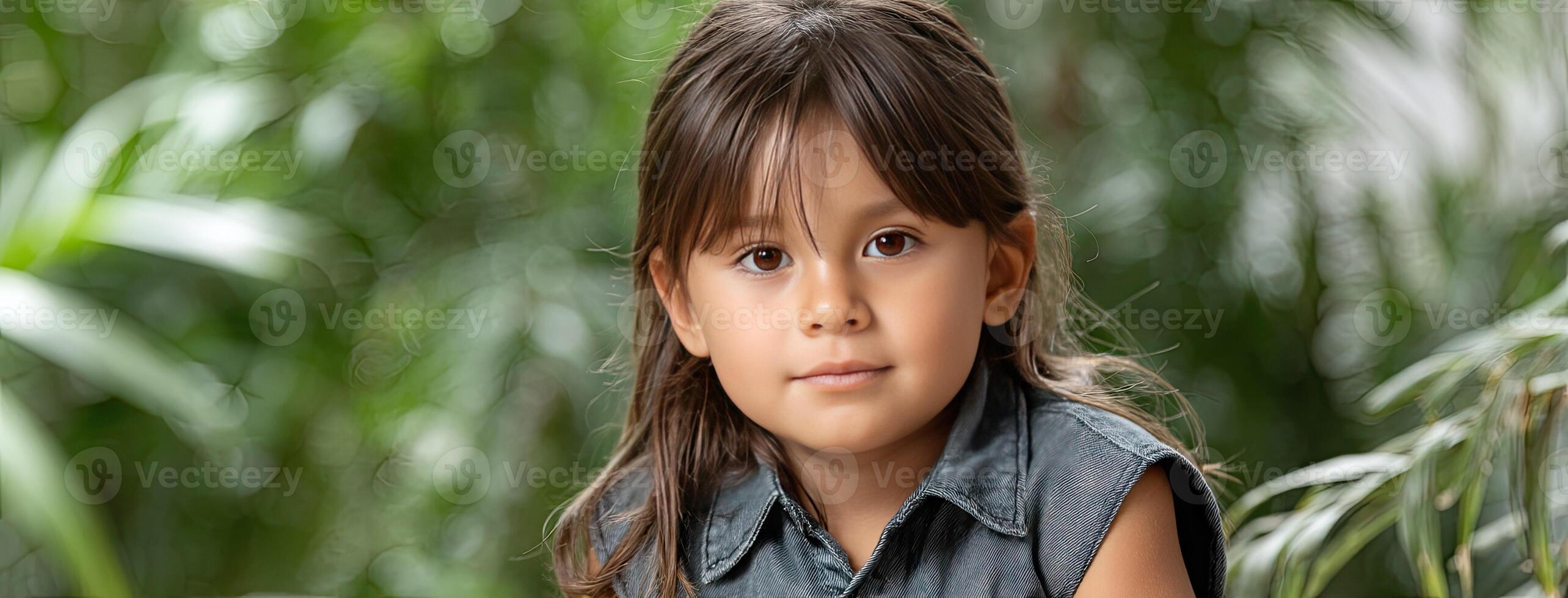 A young girl is sitting in the grass photo