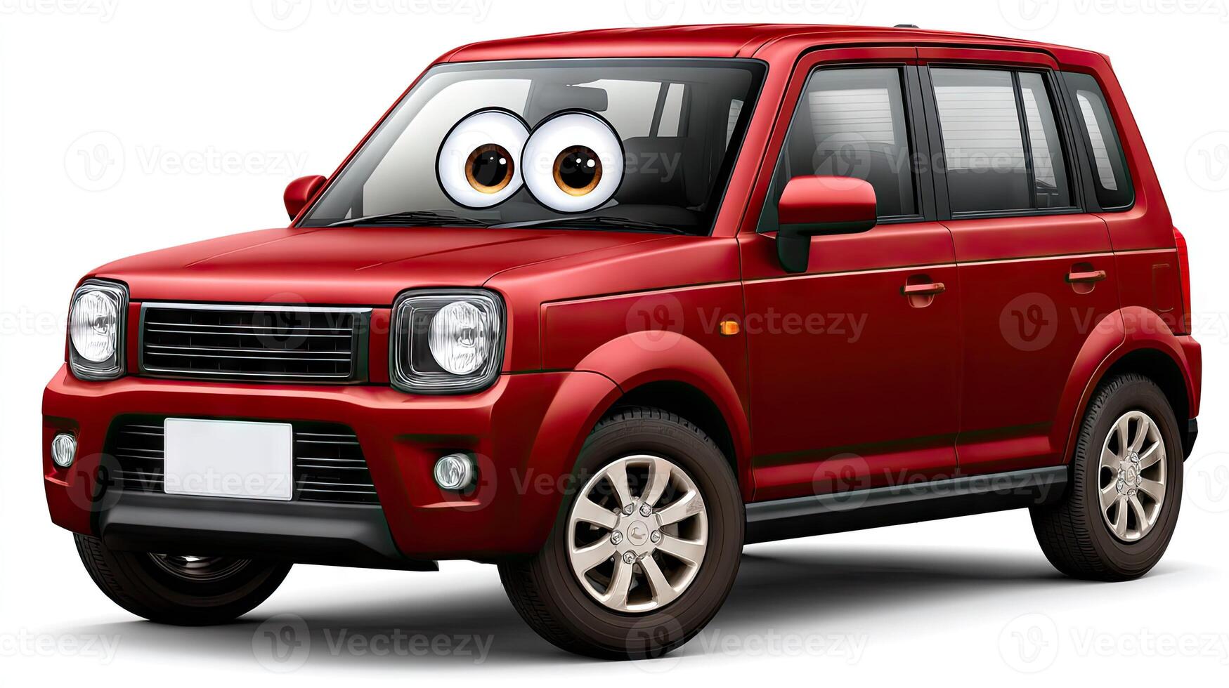 A red car with googly eyes on it photo