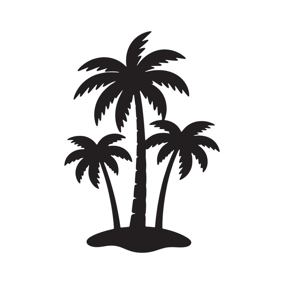 Three black palm trees silhouette isolated on white background, tropical island vacation vector