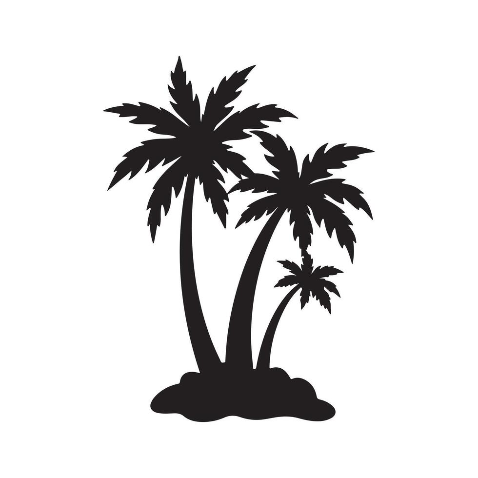A Black and White Silhouette of Three Palm Trees on a Tropical Island vector