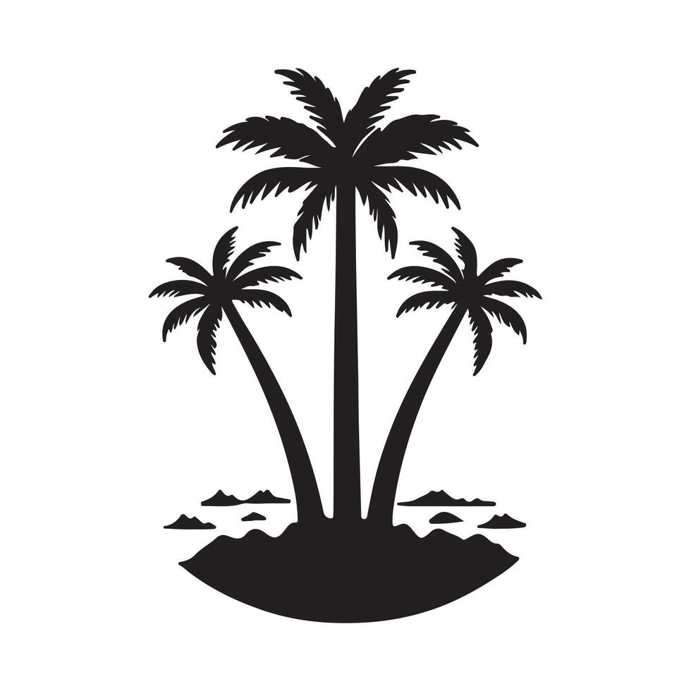 A silhouette of a tropical island with palm trees, perfect for summer vacation themes vector