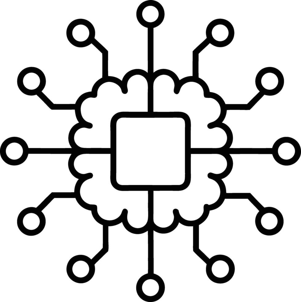 AI Brain Chip Line Art Icon for Advanced Technology Concepts and Machine Learning vector