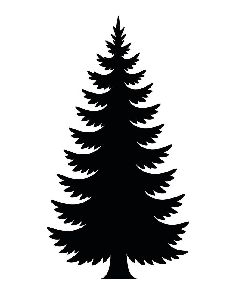 Pine Tree Silhouette Black Evergreen Tree Icon for Nature and Winter Design vector