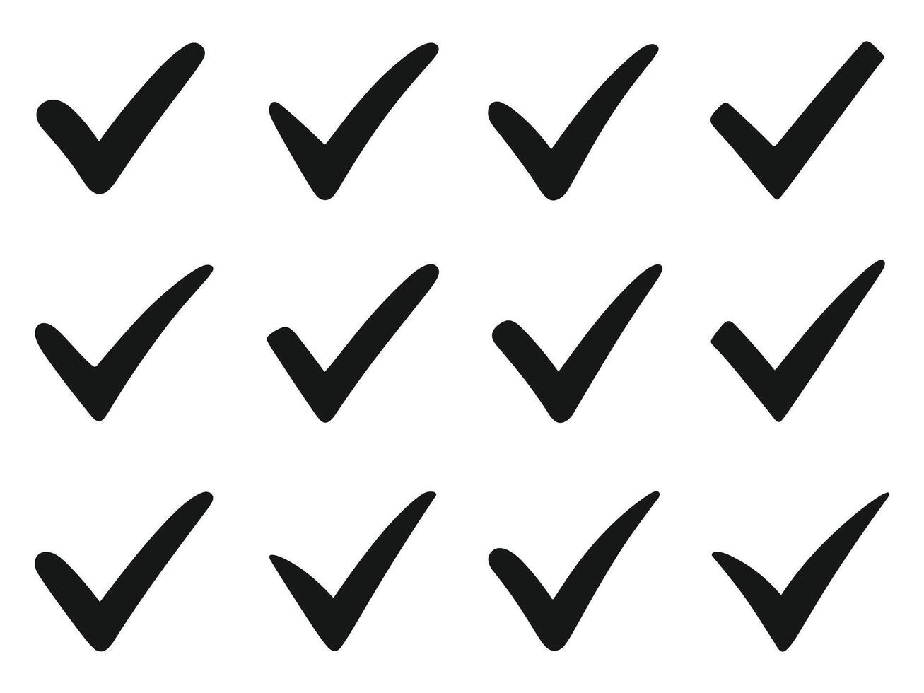 Set of Black Check Mark Icons Hand Drawn Tick Symbols Collection for Checklist, Task, and UI Design vector