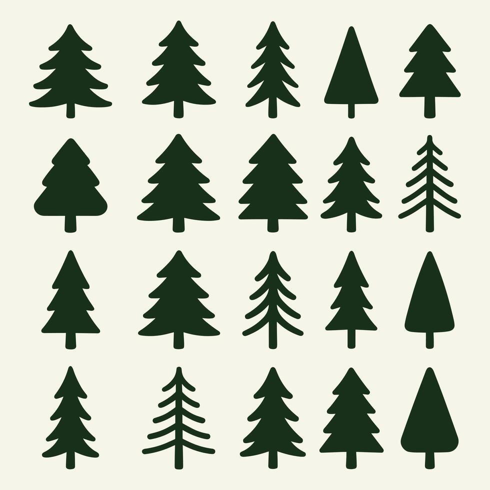 Set of Pine Tree Silhouette Icons vector