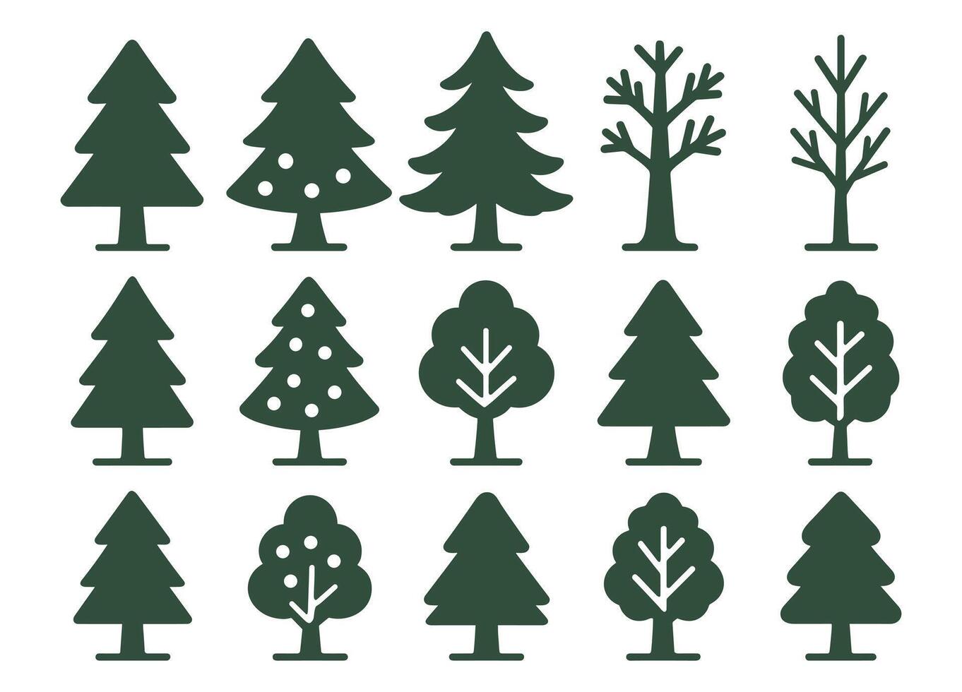 Set of Pine Tree Silhouette Icons Evergreen Tree Collection vector