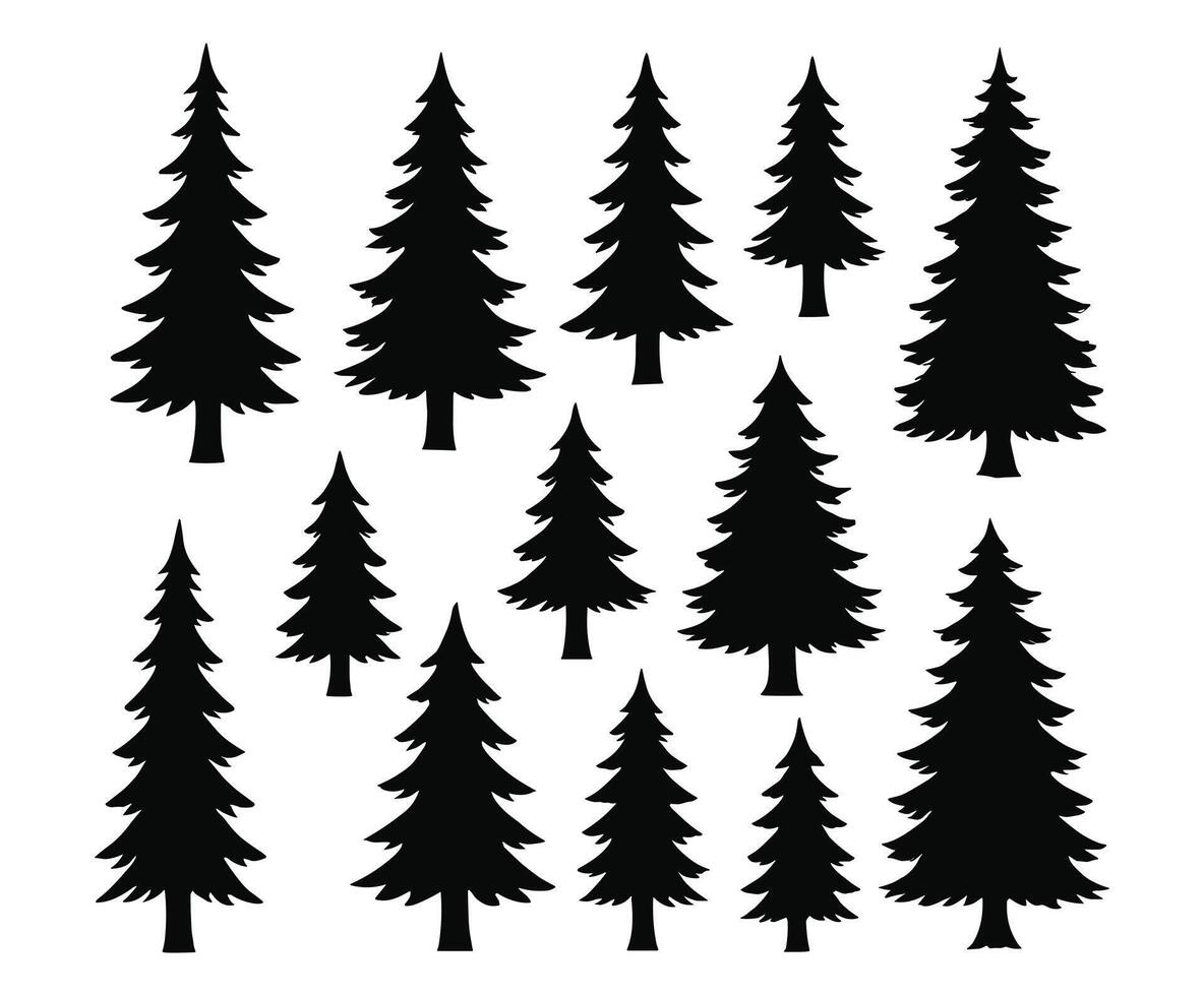Silhouette of Pine regreen Tree Illustration Trees Set vector