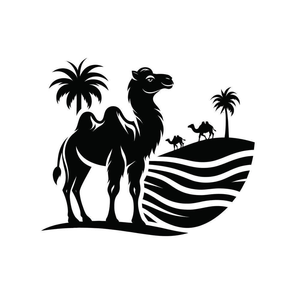 a camel and palm trees in the desert vector