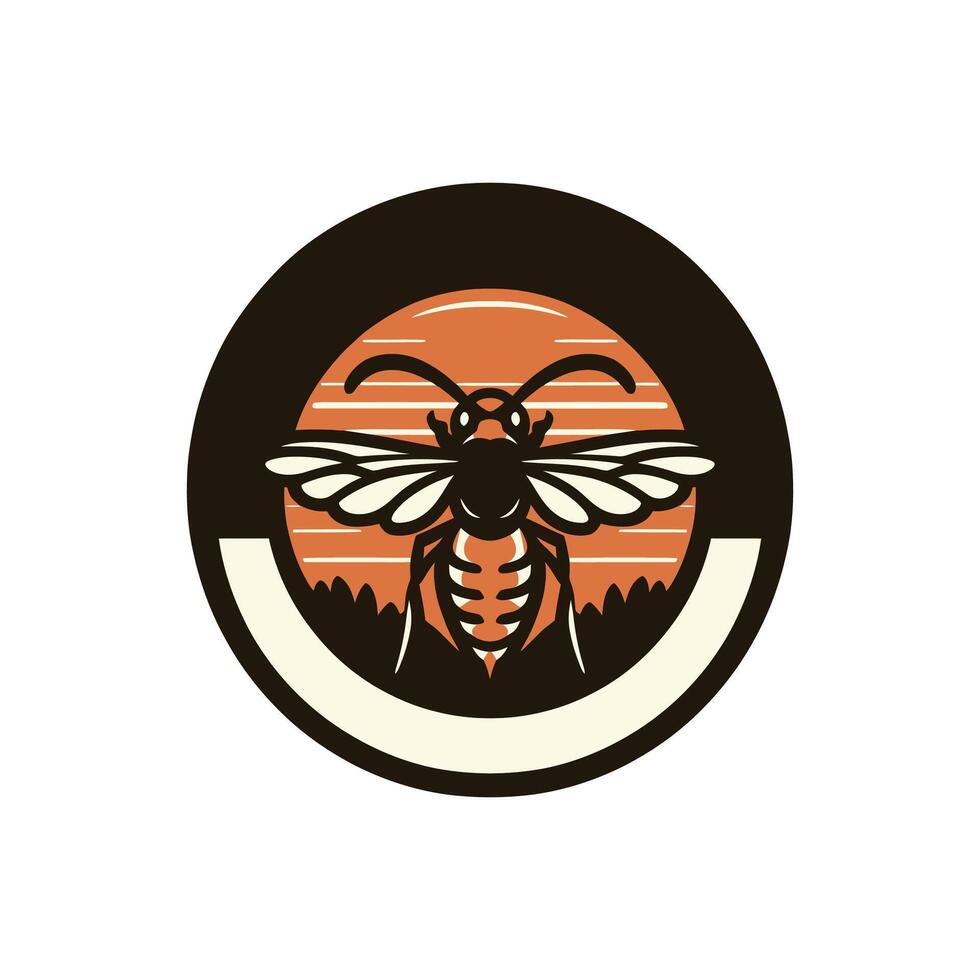 a bee logo with a sun in the background vector