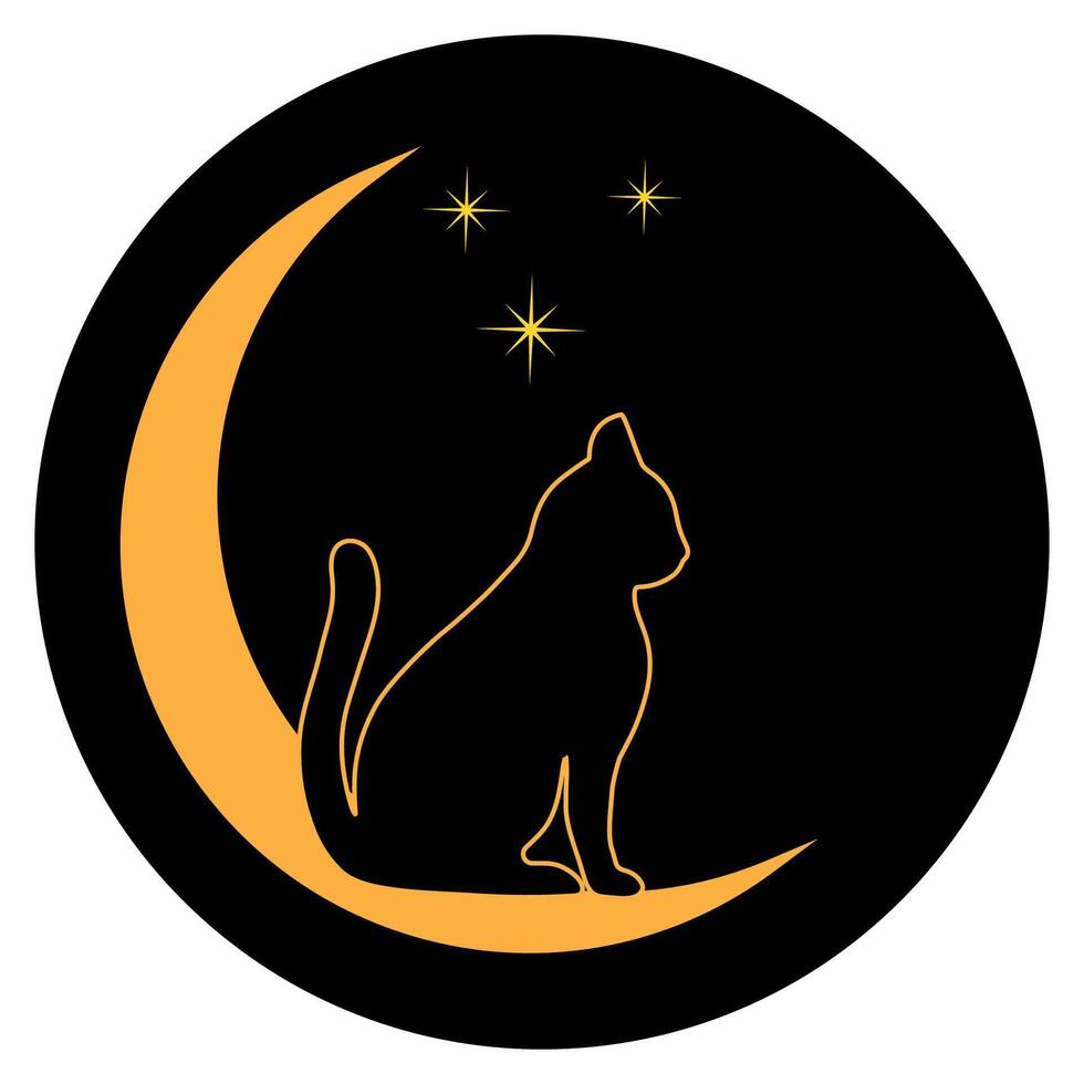 Illustration of a silhouette of a cat on the moon vector