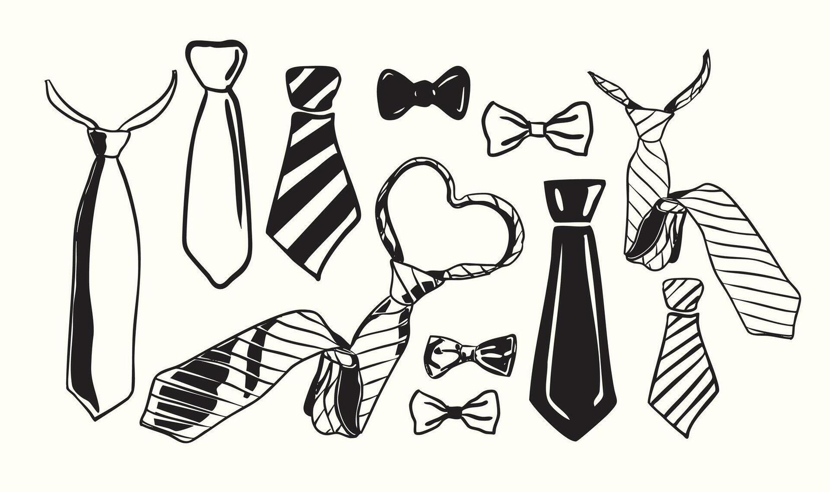 Necktie Collection Line Art - Black and White vector