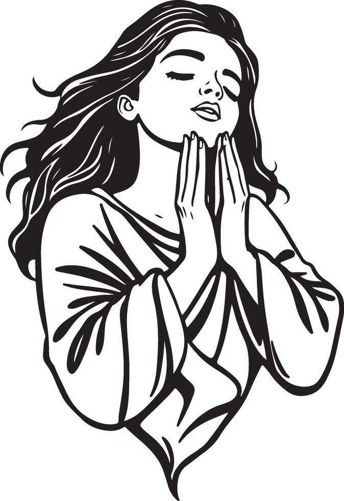 A woman praying with her hands closed vector