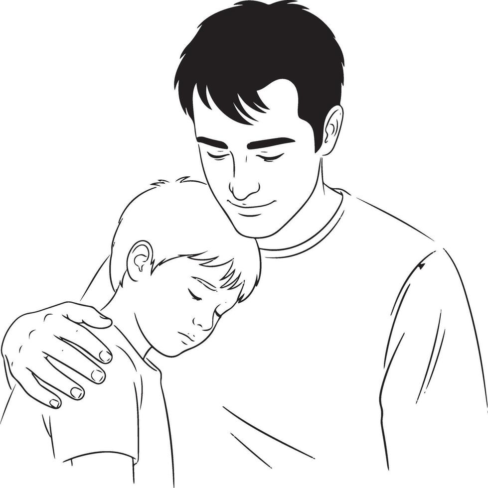Father and son coloring pages vector