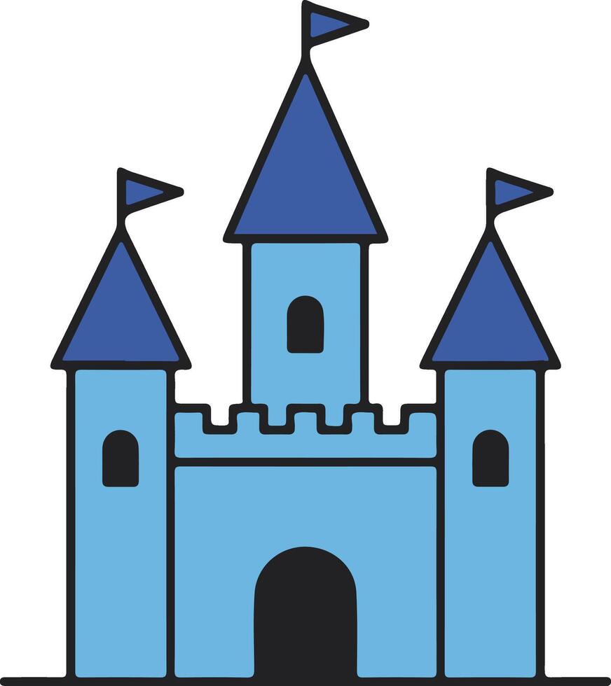 A castle with blue turrets and flags vector