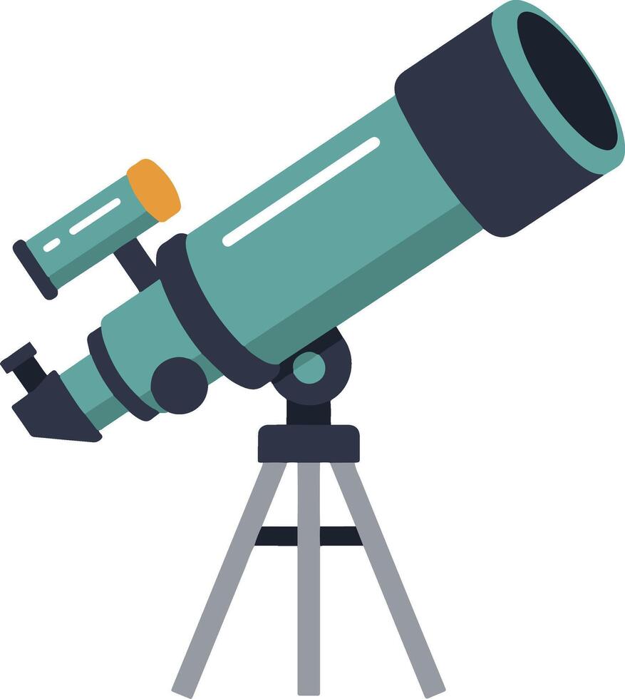 A telescope on a tripod with a green lens vector