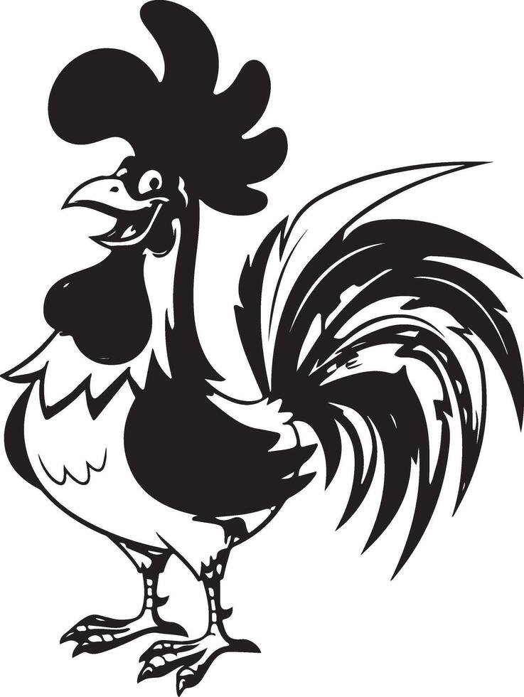 A black and white illustration of a rooster vector