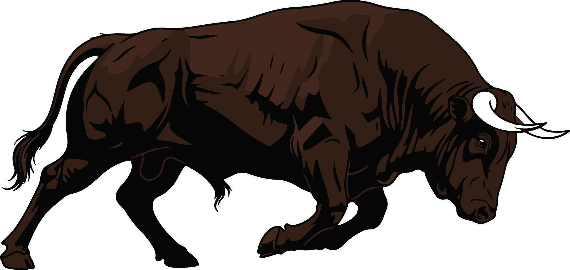 A brown bull is running on a white background vector