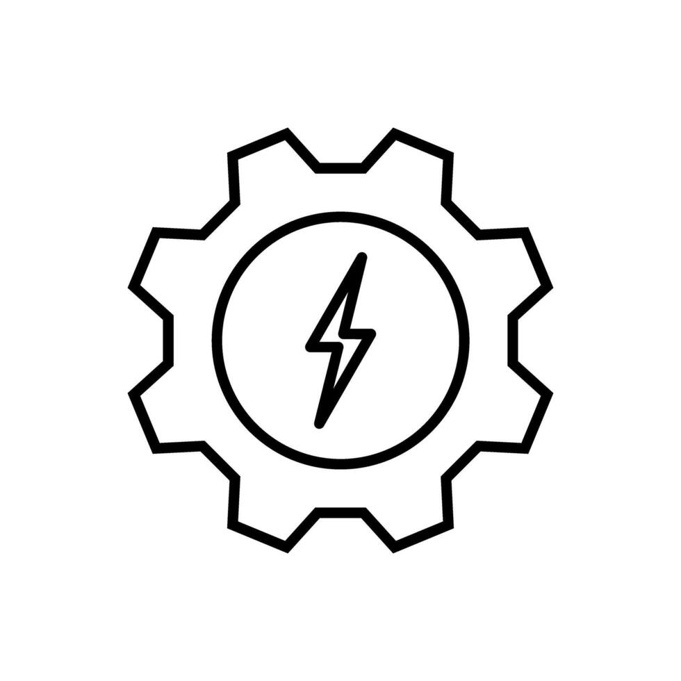 illustration of energy gear icon with lightning, ideal for power, mechanics and technology concepts. Stroke is editable vector