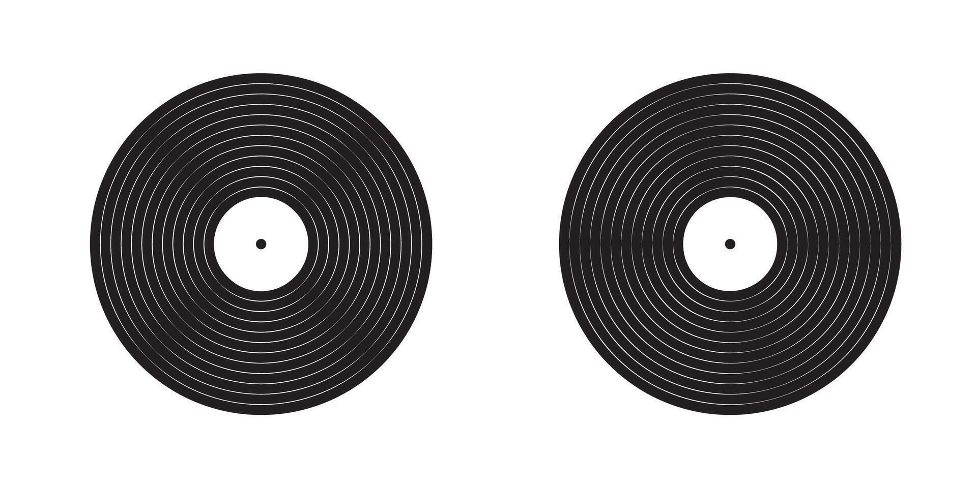 Retro vinyl record icons Classic LP music discs isolated on white background DJ turntable equipment for vintage disco party graphic illustration vector