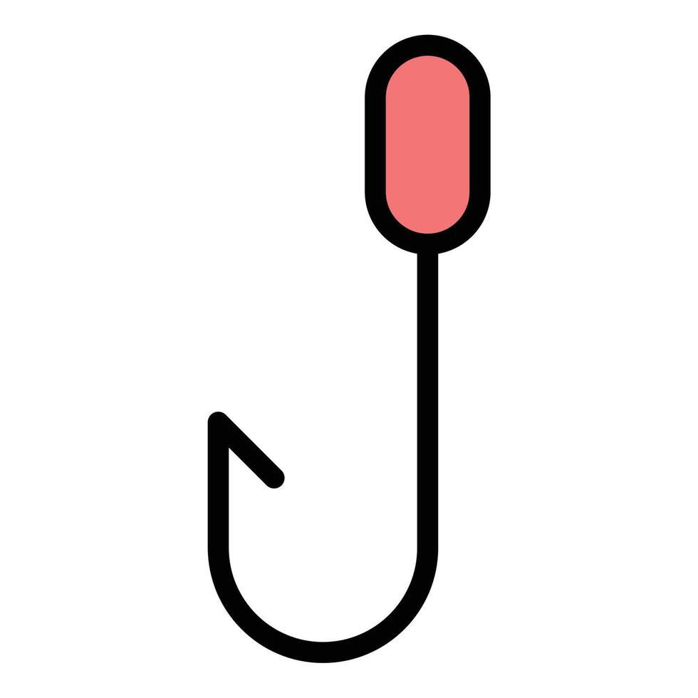 Hook icon flat line style illustration representing fishing gear and attachment tools, suitable for marine, outdoor, and angling-related projects vector