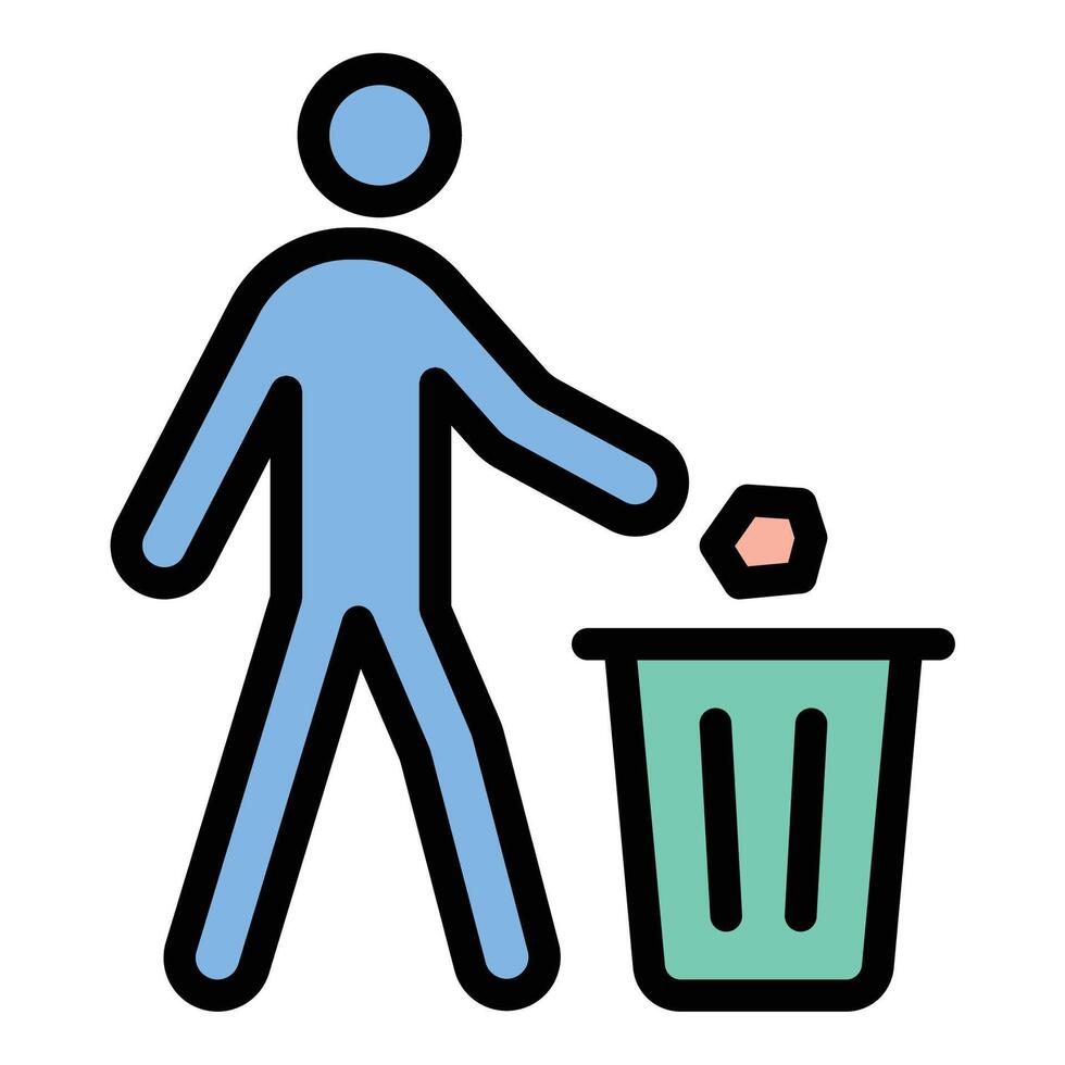 Throwing trash icon flat line style illustration representing proper waste disposal and cleanliness, suitable for environmental awareness, sanitation, and public health projects vector