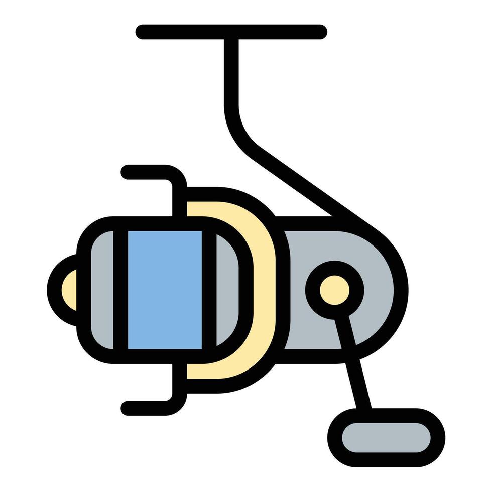 Fishing reel icon flat line style illustration representing angling equipment and recreational fishing, suitable for outdoor, sporting, and fishing-related projects vector