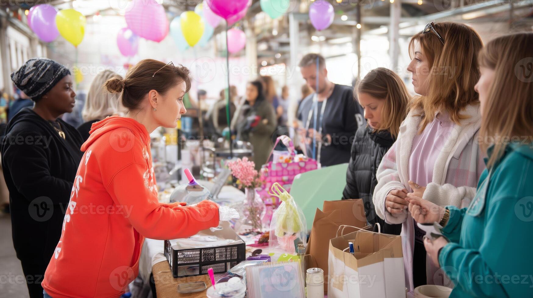 Community gathering showcases local artisans and crafts in a vibrant market environment filled with joy and creativity photo