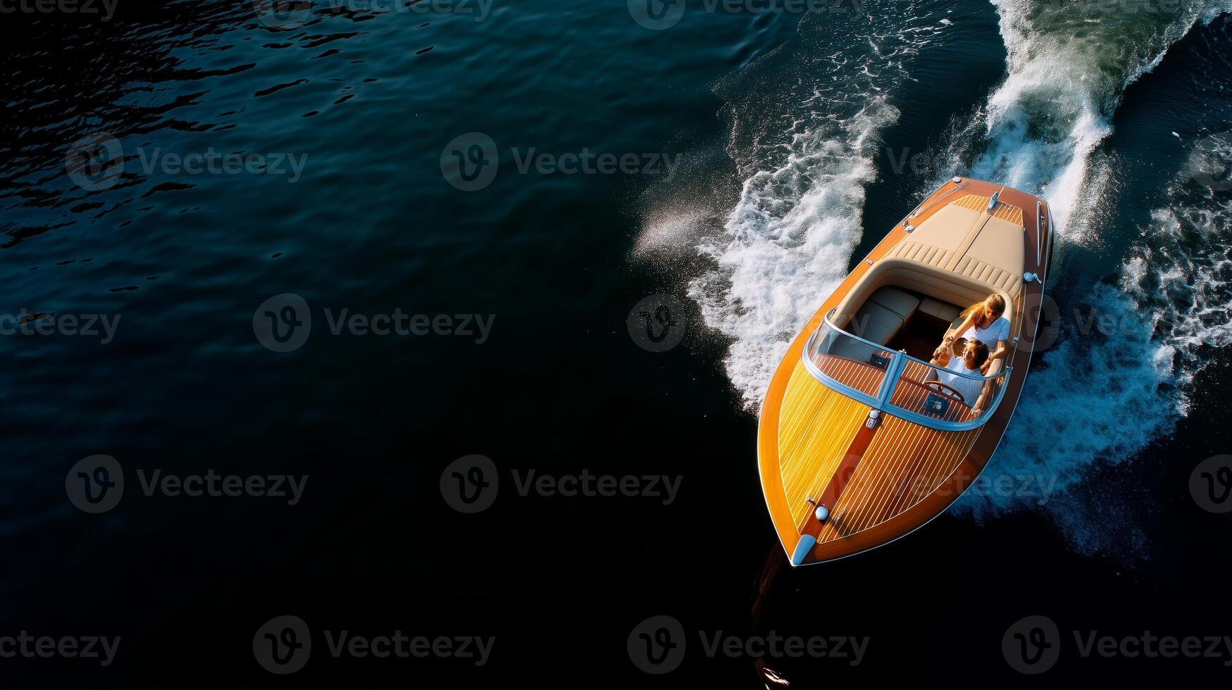 Exciting boat ride on a serene lake during a sunny afternoon photo