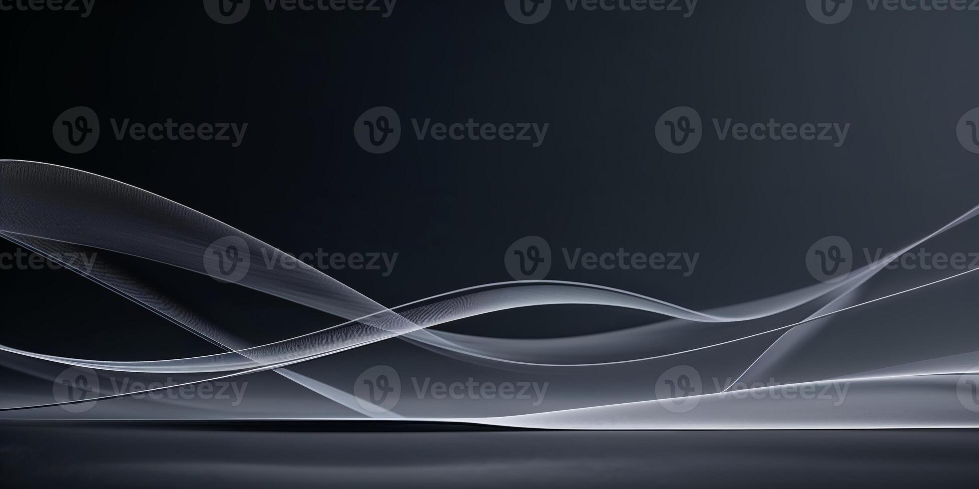 Elegant wave patterns create a serene atmosphere in a dark space with soft gradients and flowing lines photo