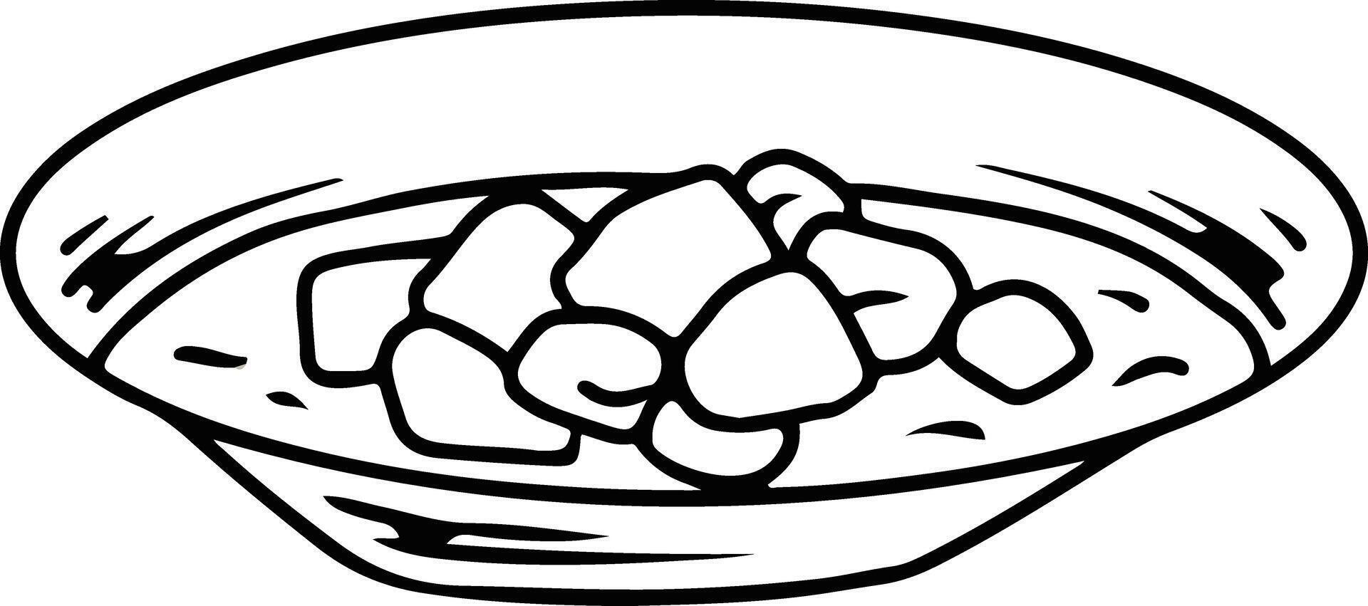 Hand-drawn bowl of traditional coconut milk curry with rice cakes vector