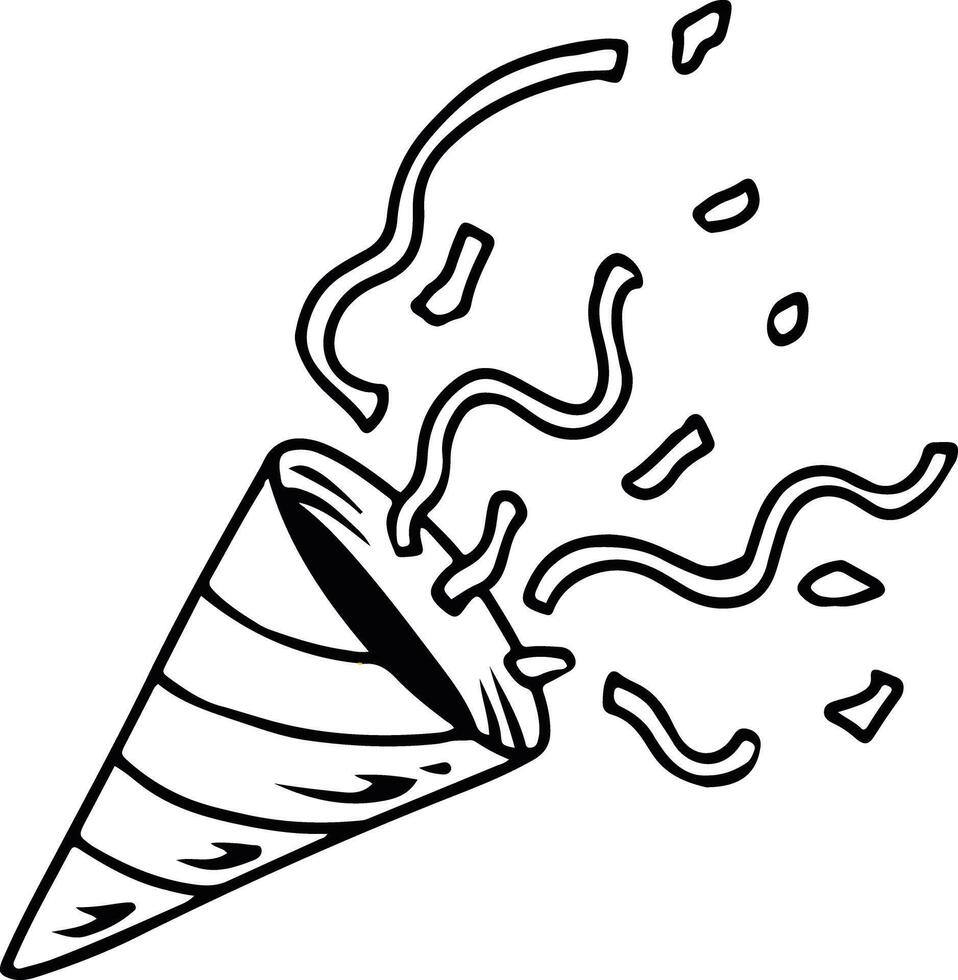 Hand drawn party popper with confetti and streamers vector