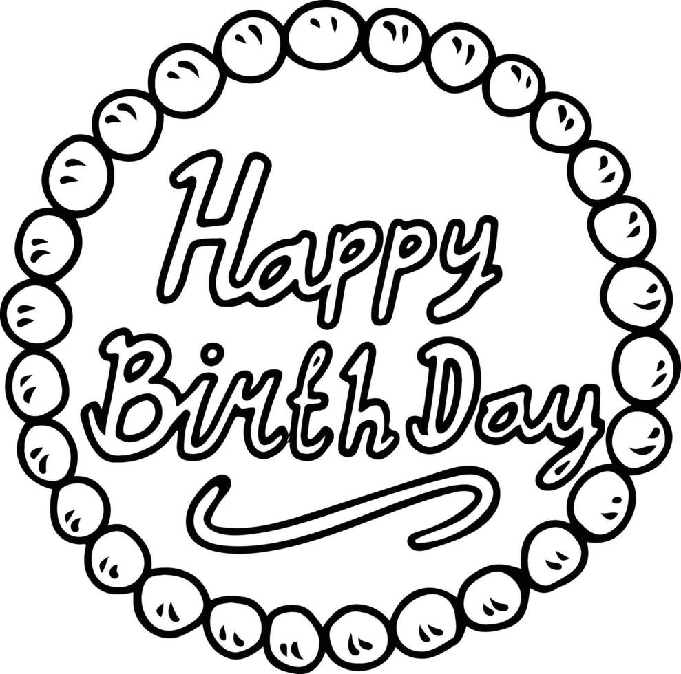 Hand drawn happy birthday greeting badge in doodle style vector