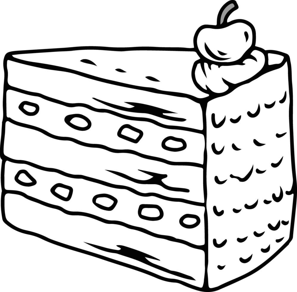 Layer cake slice doodle with cherry vector