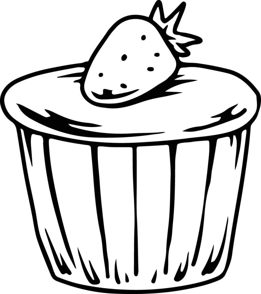 Cupcake with Strawberry Outline vector