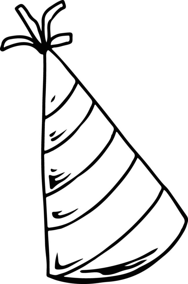 Hand drawn party hat illustration with stripes in black and white vector