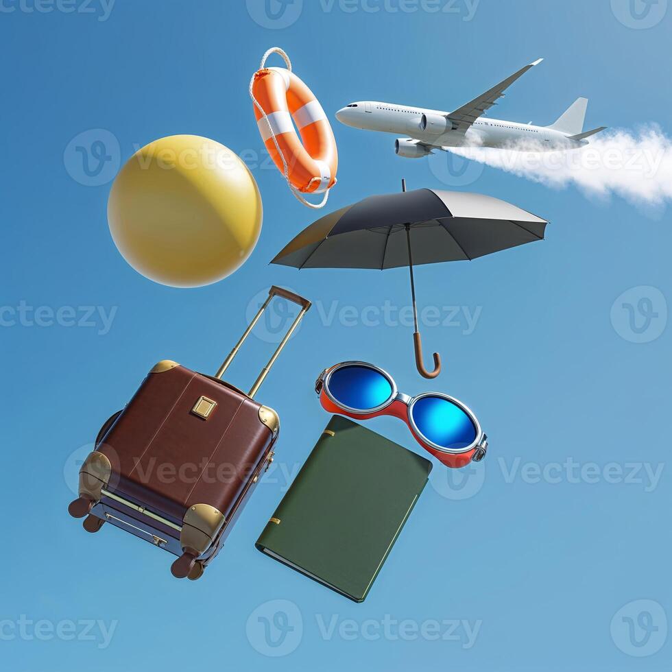 Travel essentials for a perfect summer vacation at the beach with fun outdoor activities and a relaxing getaway photo