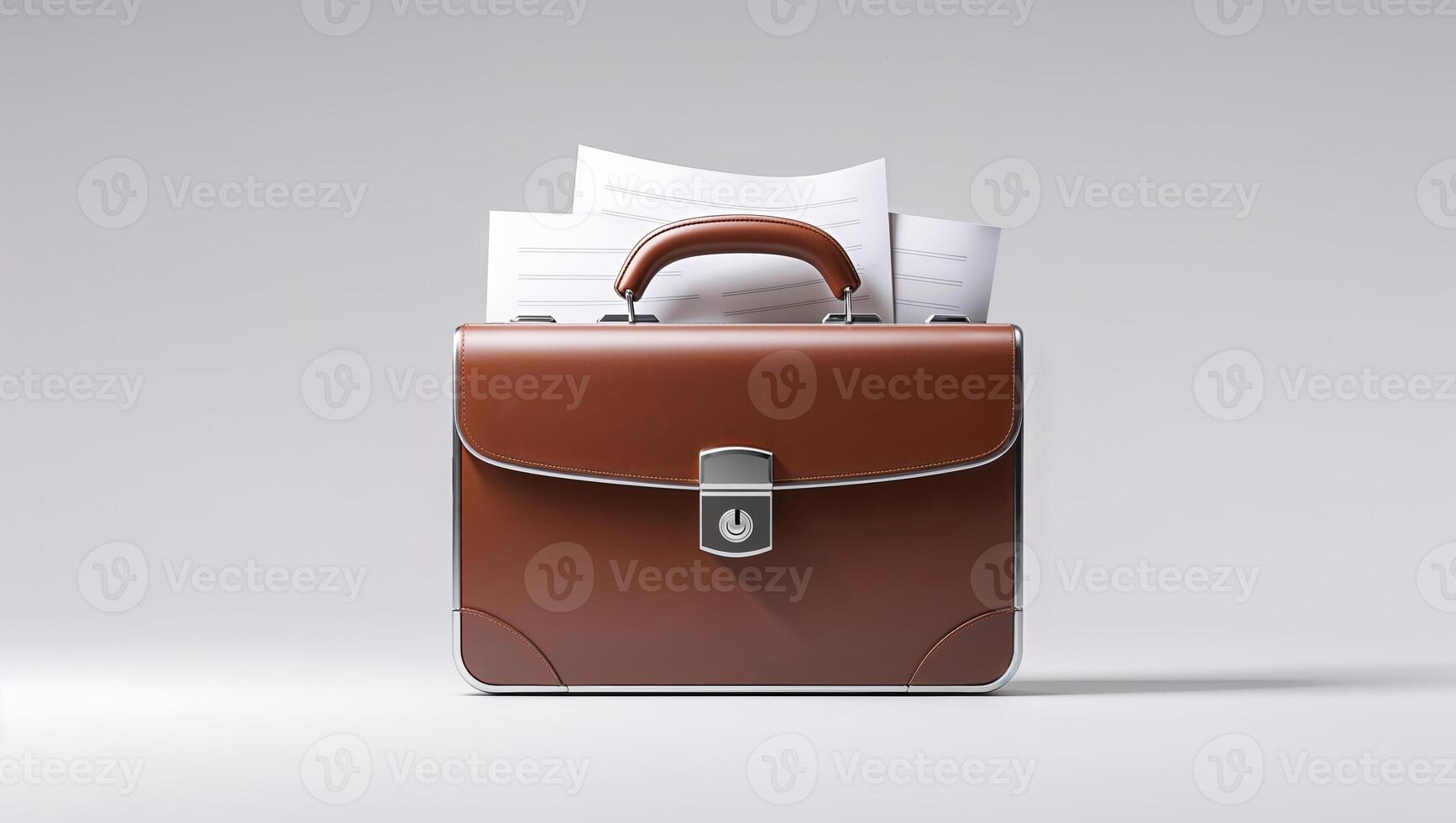 Elegant leather briefcase with documents peeking out, showcasing professionalism in an office setting photo