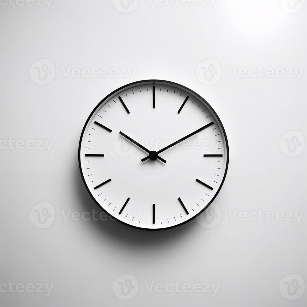 Minimalist wall clock displaying time on a simple white background showcasing modern design aesthetics photo
