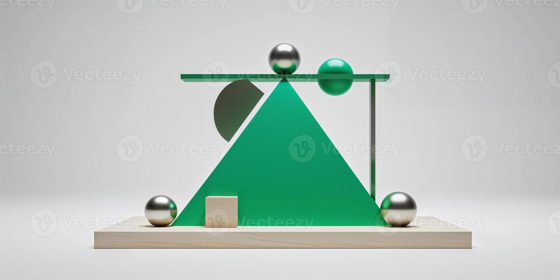 Modern geometric composition featuring shapes and reflective spheres in a minimalist setting photo