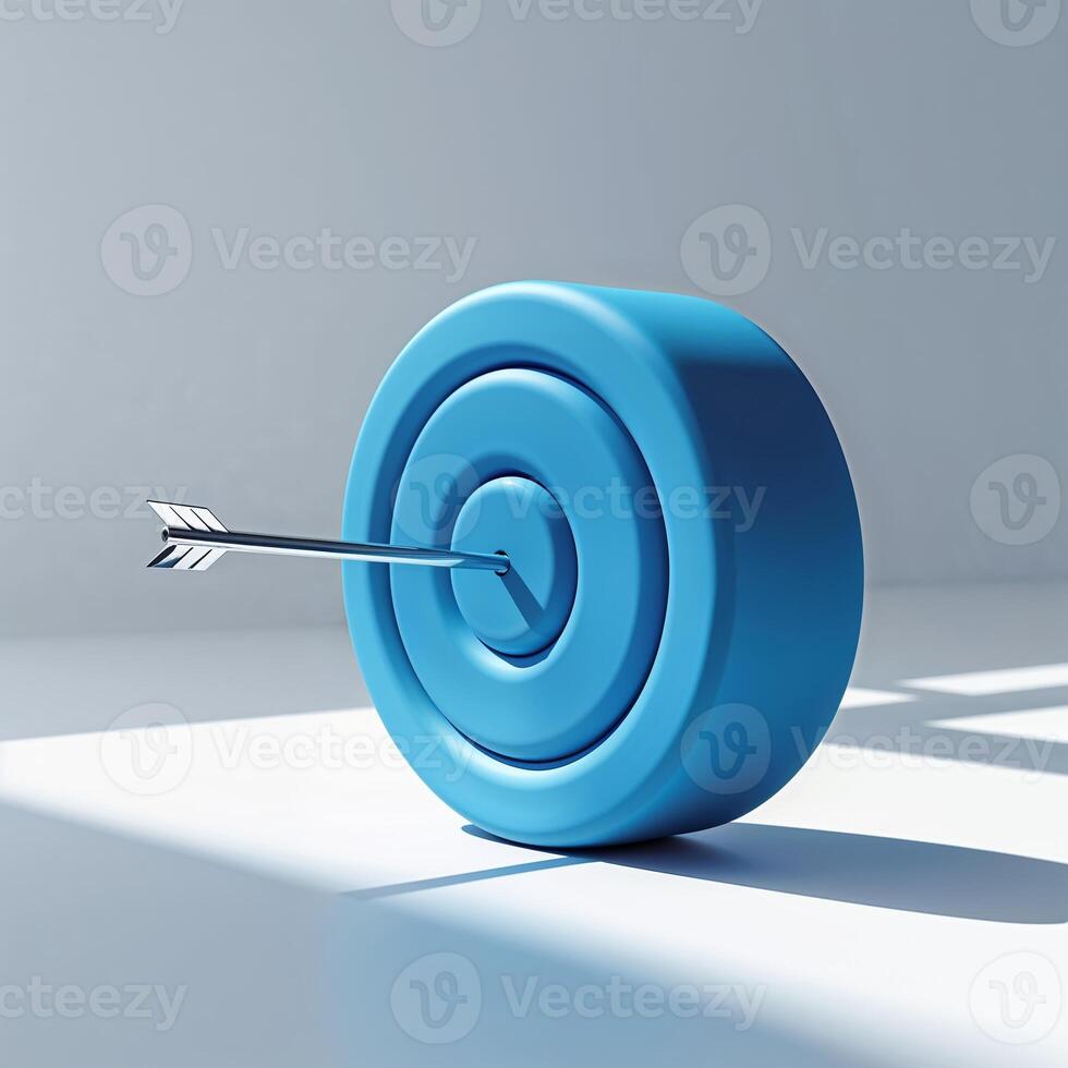 Target with arrow struck in the center during sunlight reflection on a smooth surface photo
