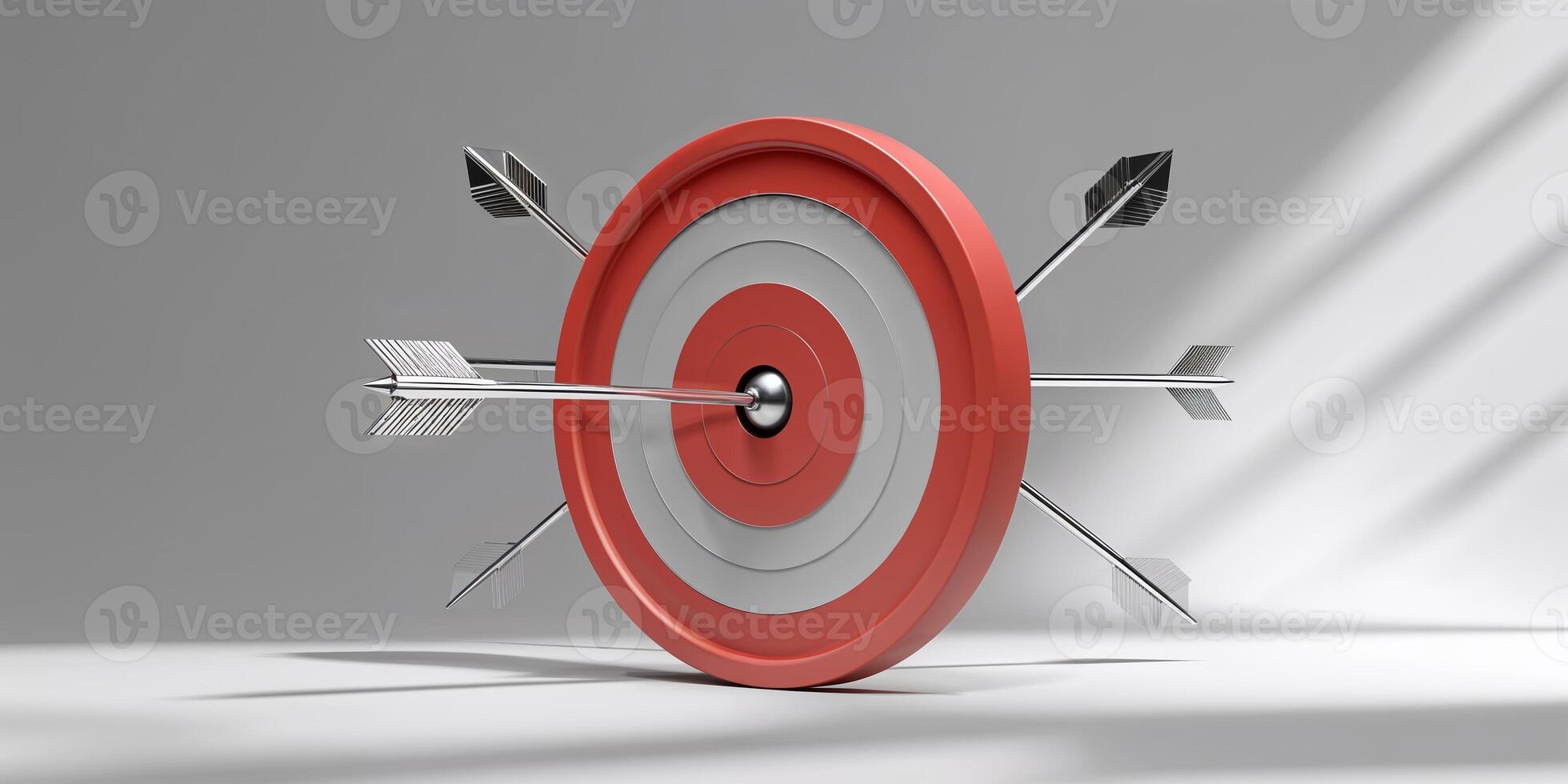 Target with arrows embedded, showcasing precision and focus in a minimalist setting for a contemporary art concept photo