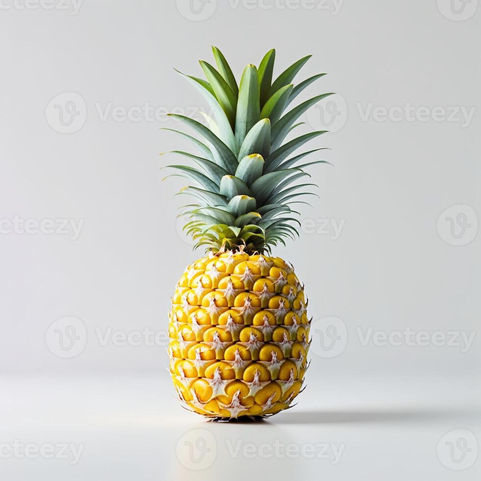 Fresh pineapple displayed on a plain background showcasing its vibrant color and unique texture photo