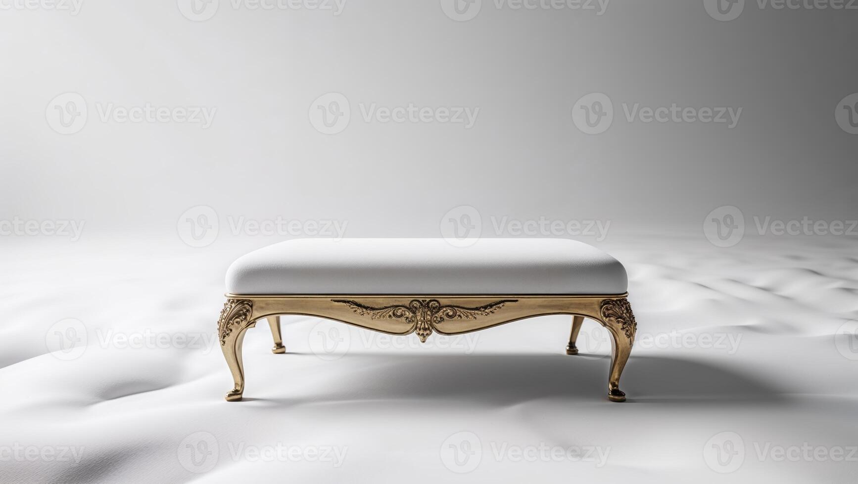Elegant vintage ottoman rests on smooth white surface in a minimalist setting at midday photo
