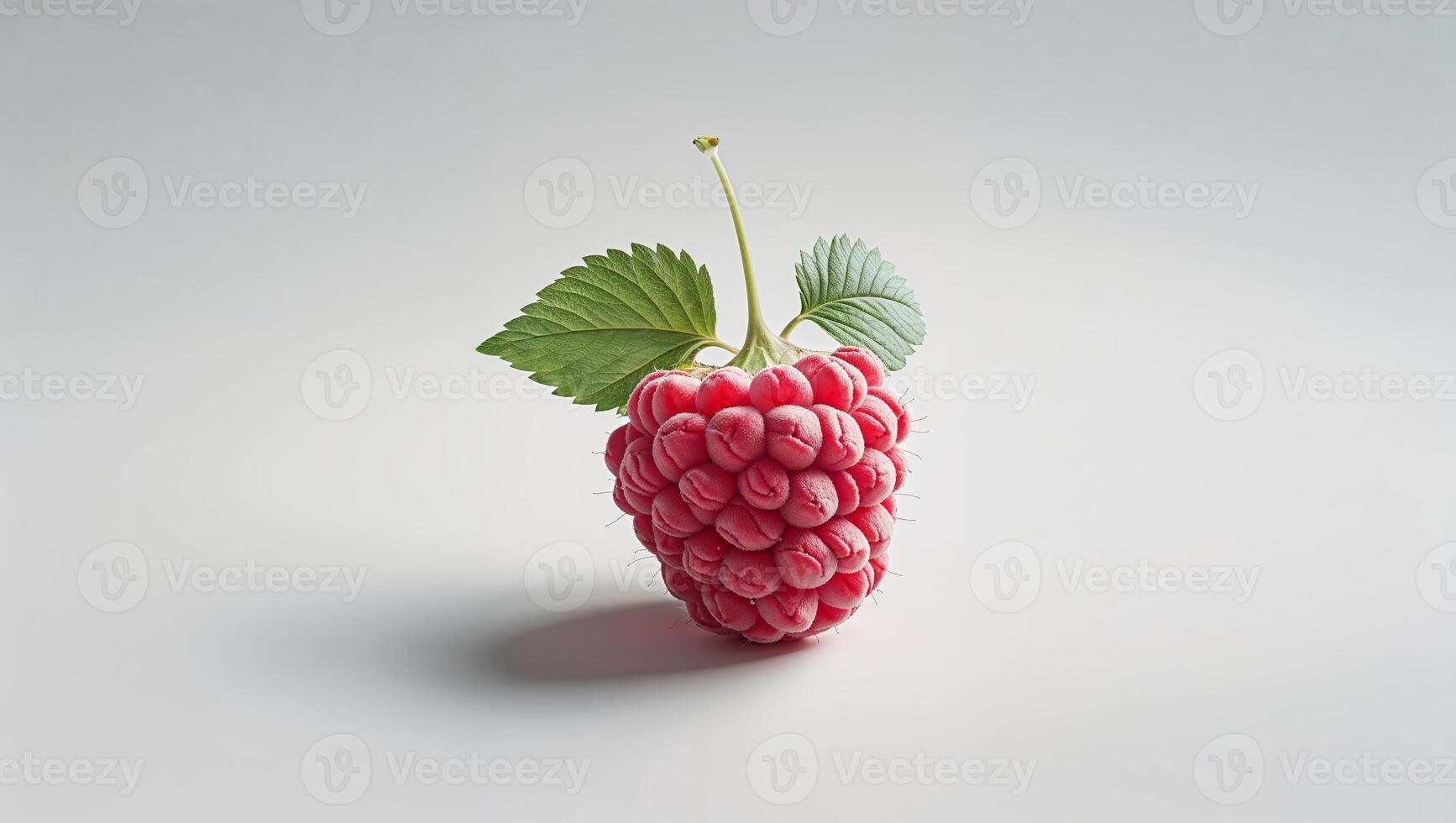 Fresh raspberry with green leaves placed on a simple background, showcasing vibrant color and texture photo